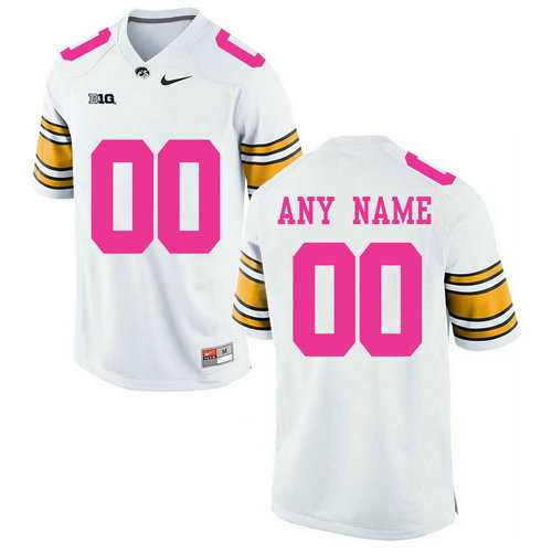 Mens Lowa Hawkeyes White Customized 2018 Breast Cancer Awareness College->customized ncaa jersey->Custom Jersey